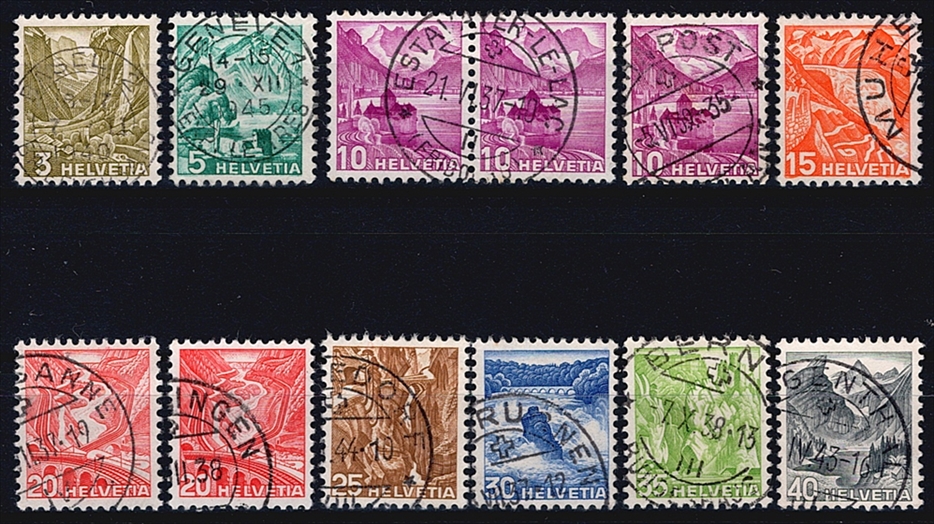 Schweiz, Freimarken, Landschaftsbilder, 1936, geriffeltes Papier, Nr.201z-209z, komplette Serie, 11 Werte, sauber gestempelt