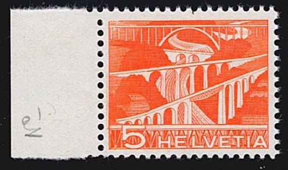 Schweiz, Freimarken, Rollenmarken, Technik und Landschaft, Nr.298RM, 5Rp. mit Nr. L 8995
