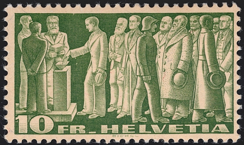 Schweiz, Freimarken, Symbolische Darstellungen, 1942, Nr.218w, 10Fr. lichtechtes Papier