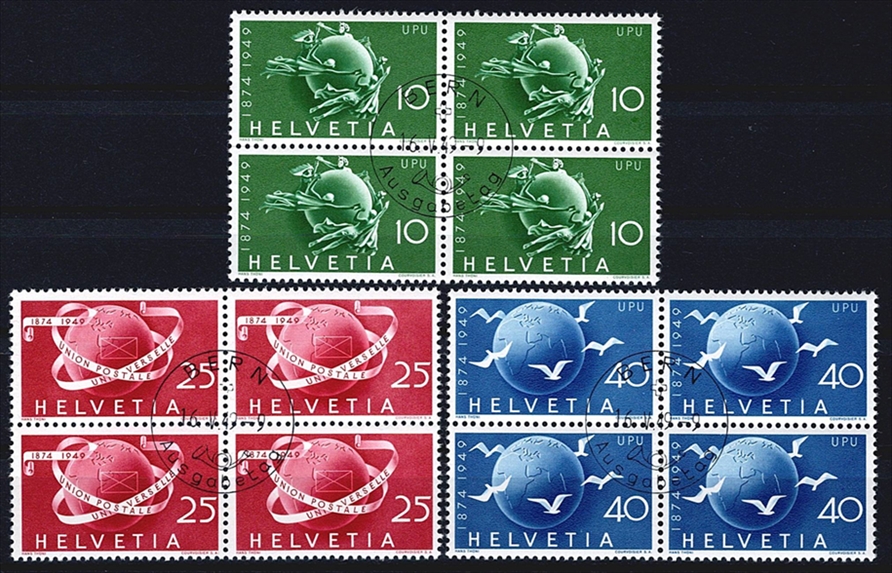 Schweiz, Freimarken, UPU, Nr.294-296, im Viererblock, ET-Vollstempel BERN