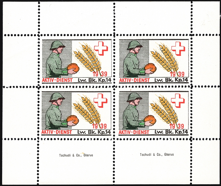 Schweiz, Soldatenmarken, Bäcker, Lw. Bk. Kp.14, Nr.18, gezähnter Block