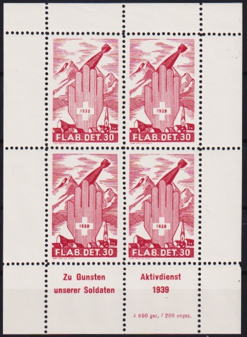 Schweiz, Soldatenmarken, Fliegerabwehr, Fliegerabwehr Det.30, Nr.24, gezähnter Block