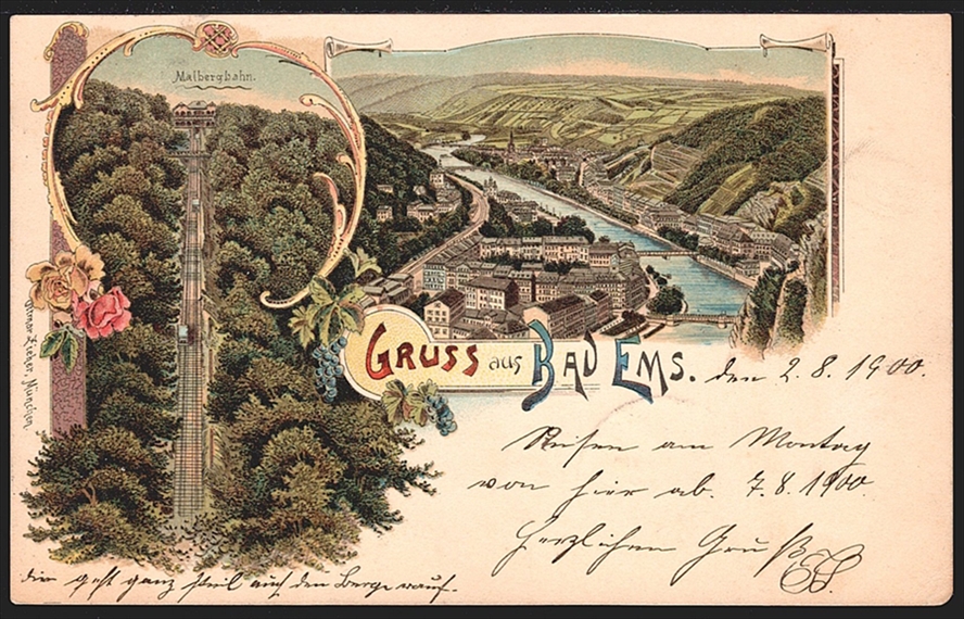 Deutschland, Lithographien, Gruss aus BAD EMS, 2 Bilder, 1900