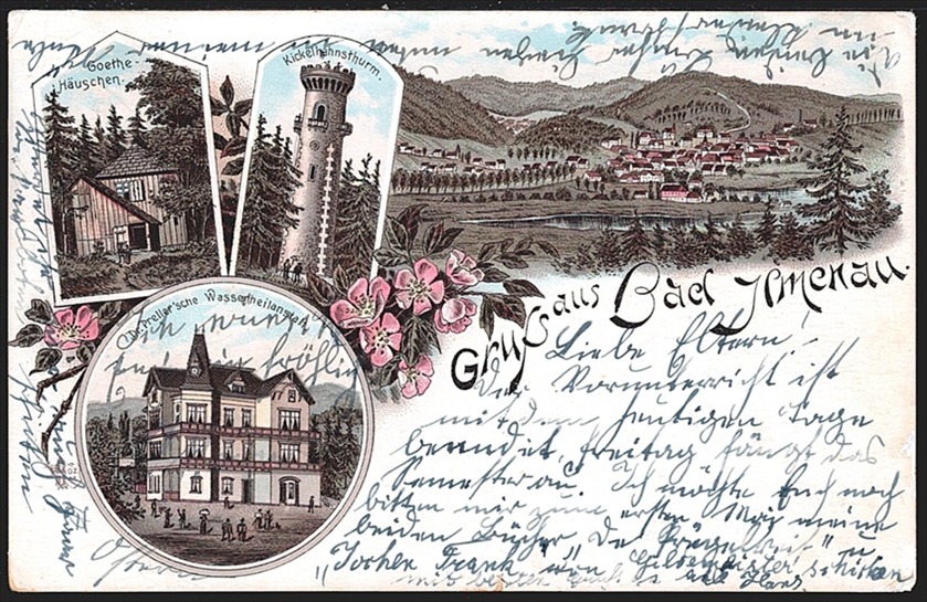 Deutschland, Lithographien, Gruss aus BAD JLMENAU, 4 Bilder, 1897