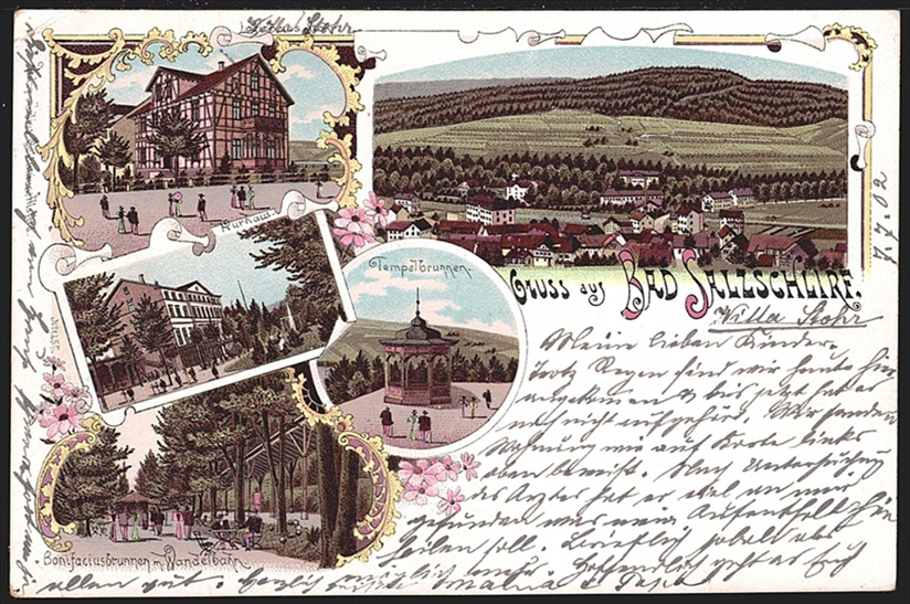 Deutschland, Lithographien, Gruss aus BAD SALZSCHLIRF, 5 Bilder, 1902