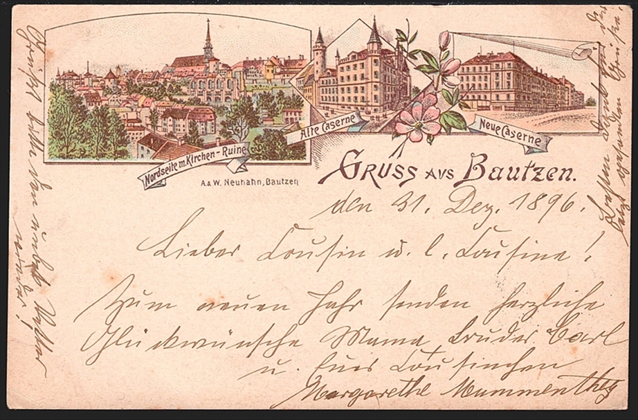 Deutschland, Lithographien, Gruss aus BAUTZEN, 3 Bilder, 1896