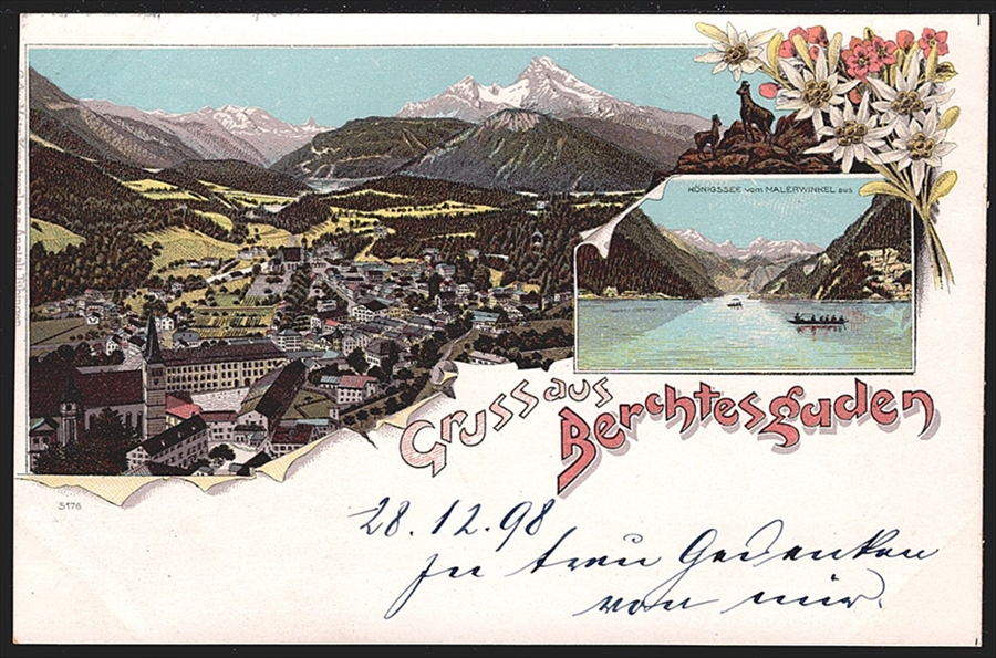 Deutschland, Lithographien, Gruss aus BERCHTESGADEN, 2 Bilder, 1898