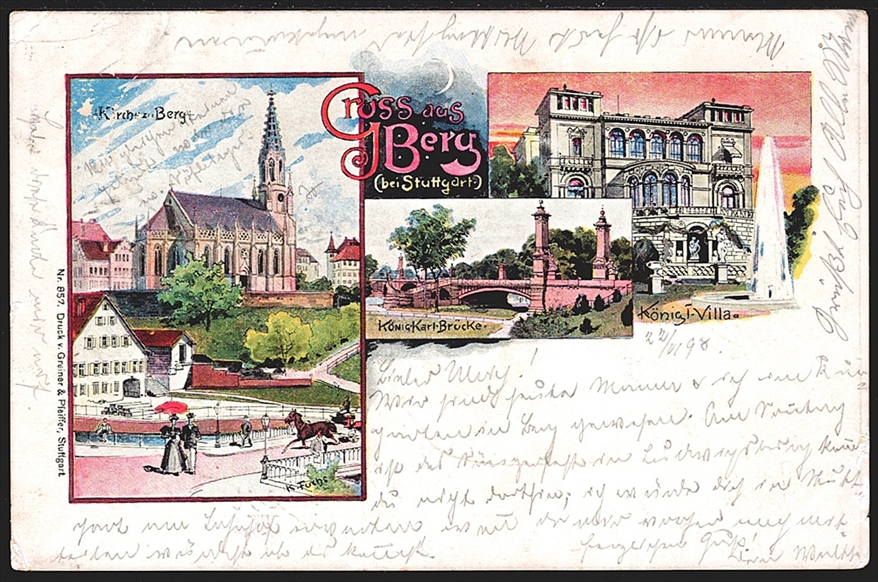 Deutschland, Lithographien, Gruss aus BERG, 2 Bilder, 1898