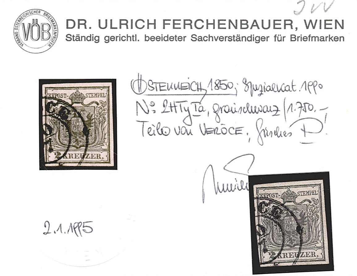 Österreich 1850 2 Kreuzer FB Nr. 2 "grauschwarz" HP Type Ia gestempelt VERÖCE – Bild 2