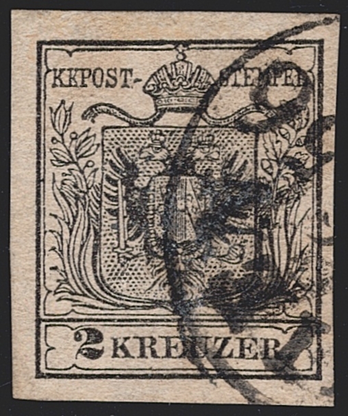 Österreich 1850 2 Kreuzer FB Nr. 2 "schwarz" MP Type IIIb in sehr feiner Druckausführung gestempelt WIEN