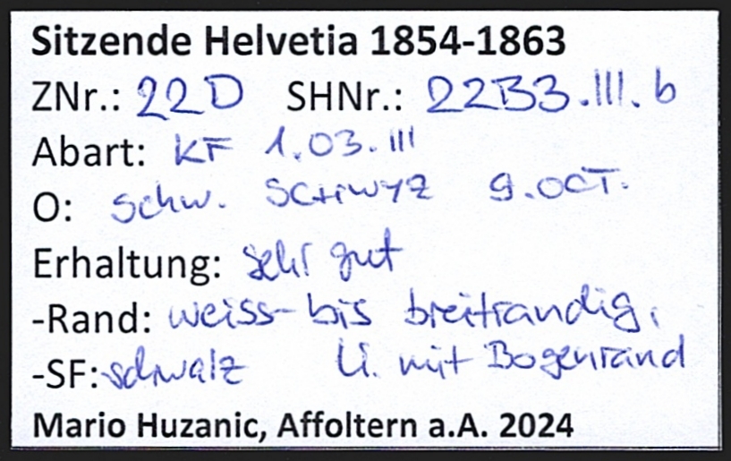 Schweiz, Altschweiz, Strubel, Nr.22D, 5Rp. braun, gestempelt SCHWYZ, vollrandig – Bild 2
