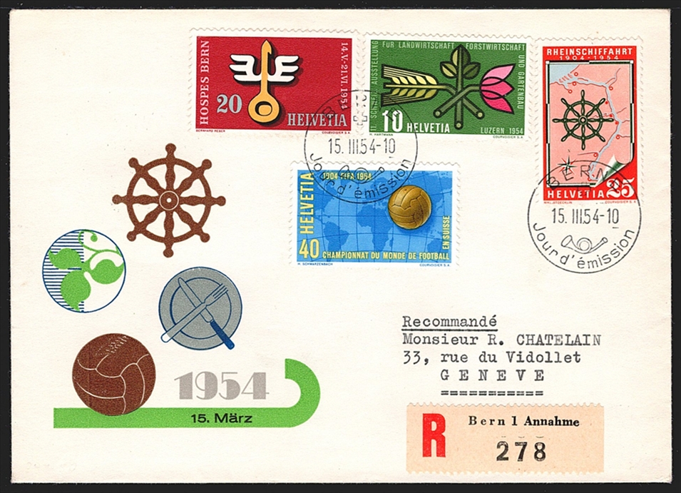 Schweiz FDC, Freimarken, 1954, Werbemarken, Nr.319-319, illustrierter R-FDCET BERNA