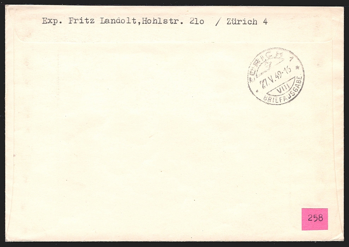 Schweiz Freimarken, 1949, Nr.291-293, Sondermarken, R-Brief mit passendem Sonderstempel – Bild 2