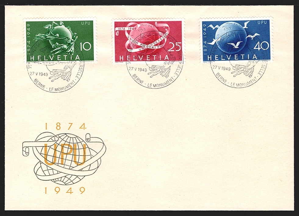 Schweiz Freimarken, 1949, Nr.294-296, Sondermarken, unadressierter Umschlag mit passendem Sonderstempel