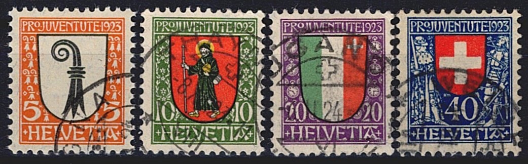Schweiz, Pro Juventute, Nr.25-28, Kantonswappen, komplette Serie, sauber gestempelt
