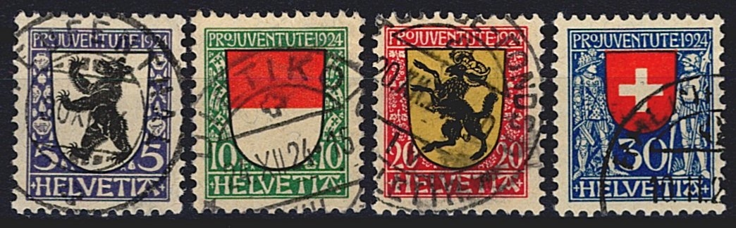 Schweiz, Pro Juventute, Nr.29-32, Kantonswappen, komplette Serie, sauber gestempelt