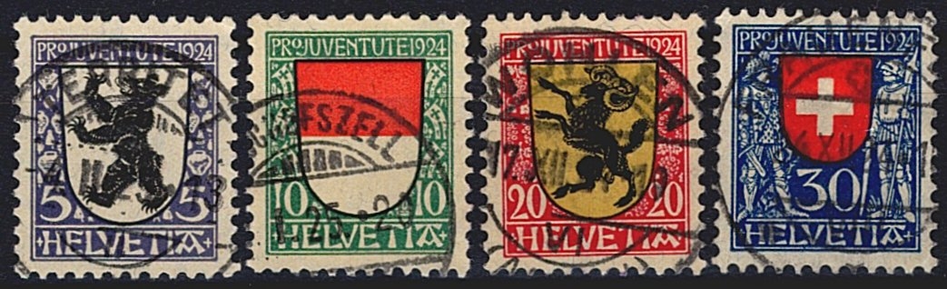 Schweiz, Pro Juventute, Nr.29-32, Kantonswappen, komplette Serie, sauber gestempelt