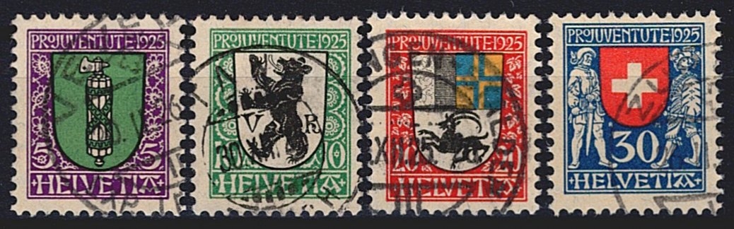 Schweiz, Pro Juventute, Nr.33-36, Kantonswappen, komplette Serie, sauber gestempelt