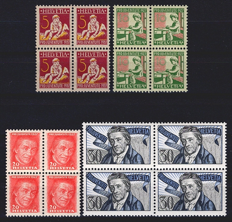 Schweiz, Pro Juventute, Nr.41-44, Pestalozzi, komplette Serie, im Viererblock