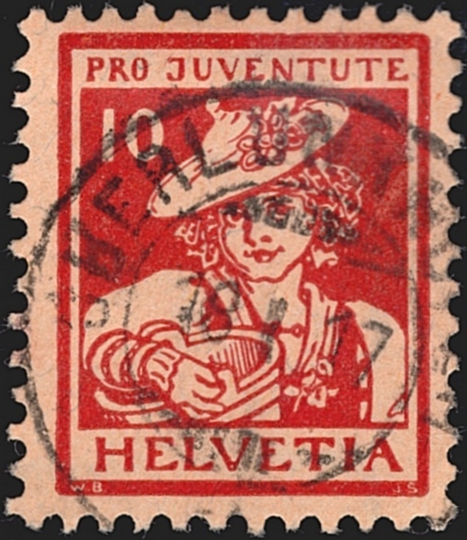 Schweiz, Pro Juventute, Nr.6, 10Rp. Waadtländerin, sauber gestempelt OBERLUNKHOFEN