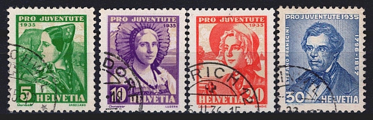 Schweiz, Pro Juventute, Nr.73-76, Trachten und Bildnis, komplette Serie, sauber gestempelt