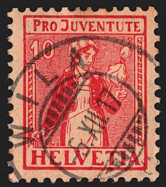 Schweiz, Pro Juventute, Nr.9, 10Rp. Tessinerin, sauber gestempelt WILA