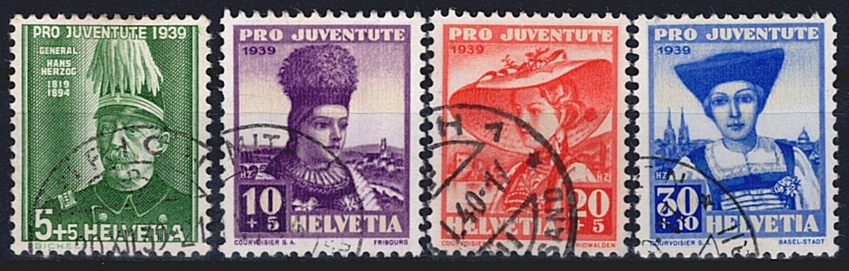 Schweiz, Pro Juventute, Nr.93-96, Trachten und Bildnis, komplette Serie, sauber gestempelt