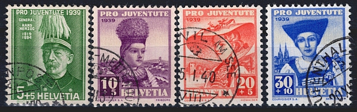 Schweiz, Pro Juventute, Nr.93-96, Trachten und Bildnis, komplette Serie, sauber gestempelt