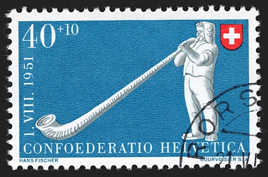 Schweiz, Pro Patria, Alphorn-Bläser, Nr.55, sauber gestempelt