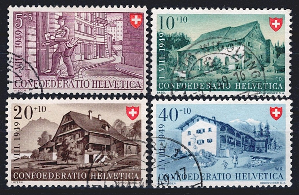 Schweiz, Pro Patria, Berufe und Häuser, Nr.42-45, komplette Serie, sauber gestempelt