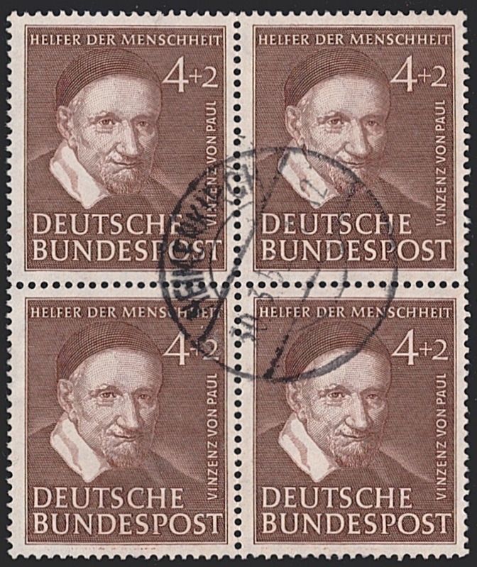 BRD 1951 Mi. Nr. 143 "Wohlfahrt: Helfer der Menschheit II" 4er Block gestempelt