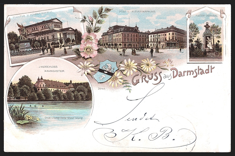 Deutschland, Lithographien, Gruss aus DARMSTADT, 4 Bilder, 1897, minim Tippex