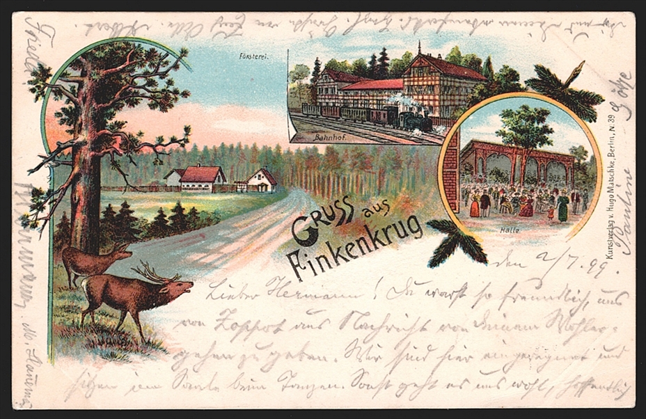 Deutschland, Lithographien, Gruss aus FINKENKRUG, 3 Bilder, 1899