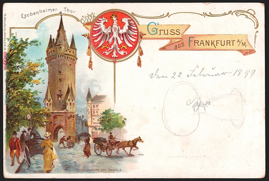 Deutschland, Lithographien, Gruss aus FRANKFURT, 1 Bild, 1899, nicht gelaufen