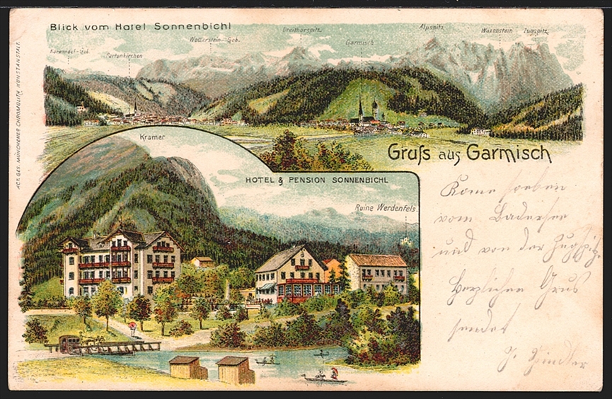 Deutschland, Lithographien, Gruss aus GARMISCH, 2 Bilder, 1904