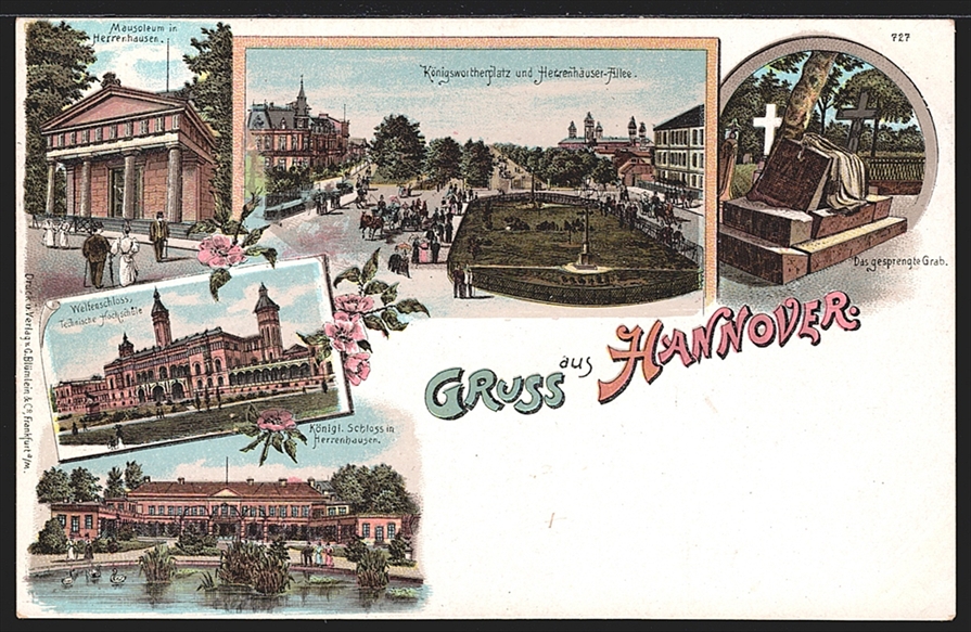 Deutschland, Lithographien, Gruss aus HANNOVER, 5 Bilder, 1900, nicht gelaufen