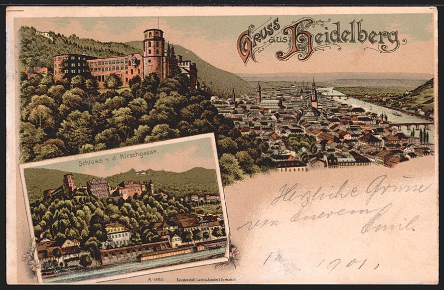 Deutschland, Lithographien, Gruss aus HEIDELBERG, 2 Bilder, 1901