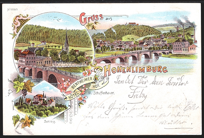 Deutschland, Lithographien, Gruss aus HOHENLIMBURG, 3 Bilder, 1901