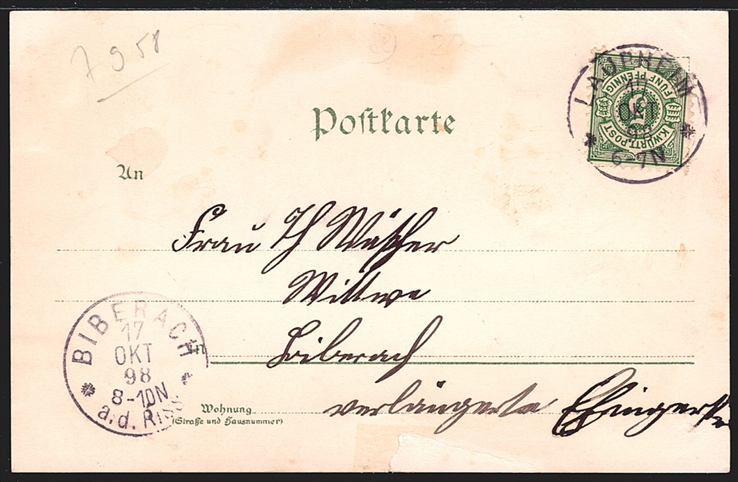 Deutschland, Lithographien, Gruss aus LAUPHEIM, 4 Bilder, 1898, minimes Risschen – Bild 2