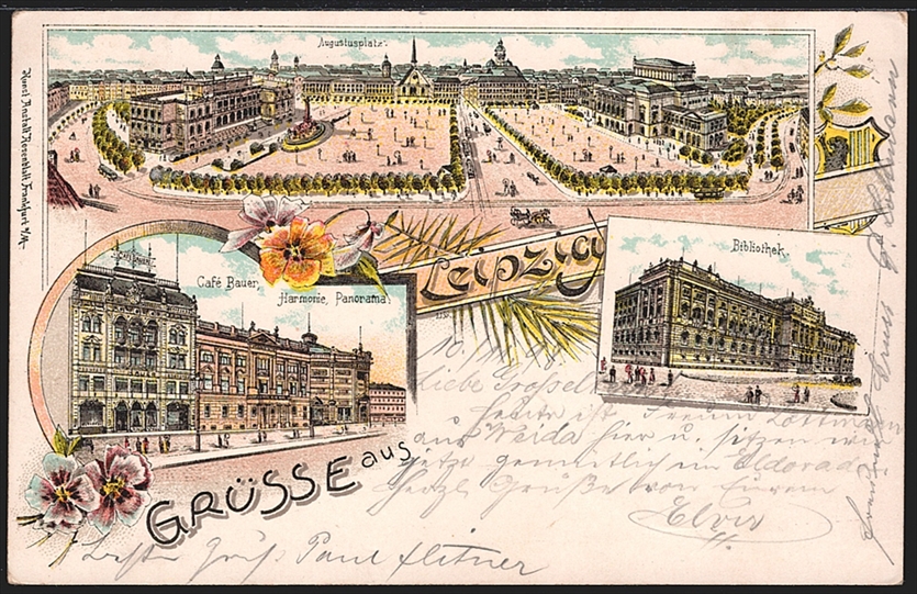 Deutschland, Lithographien, Grüsse aus LEIPZIG, 3 Bilder, 1898