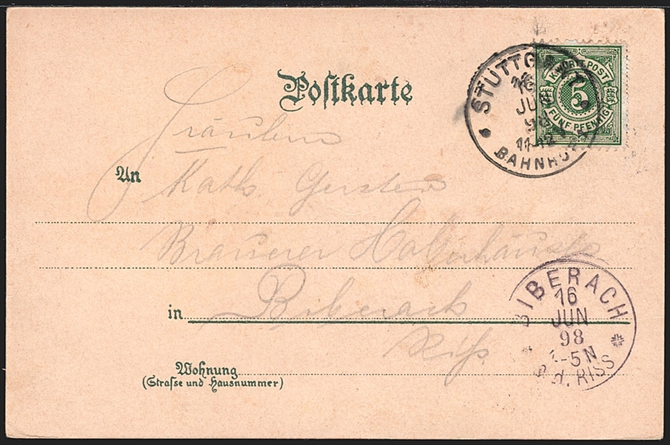 Deutschland, Lithographien, KÖNIG KARL BRÜCKE zw. Cannstatt u. Stuttgart, 1 Bild, 1898 – Bild 2