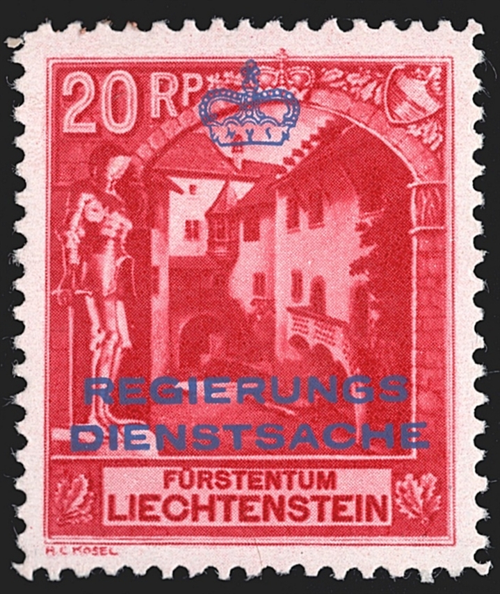 Liechtenstein, Dienstmarken, Landschaftsbilder, 20Rp. Schlosshof, Zä 11 1/2