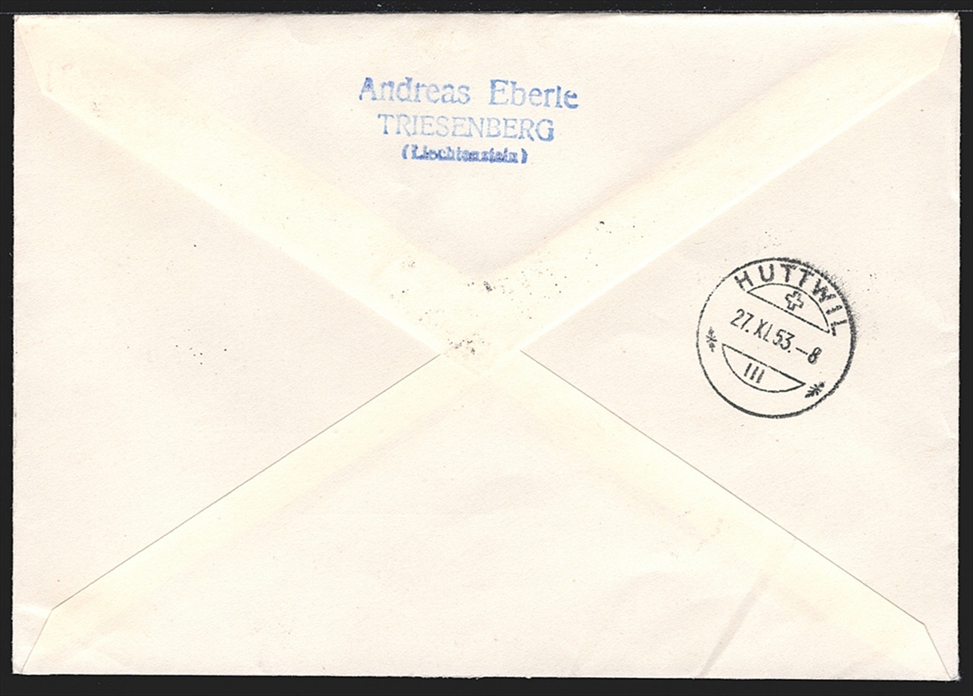 Liechtenstein, FDC, Freimarken, Prähistorische Funde, Nr.263-265, komplette Serie, gestempelt TRIESENBERG, R-FDC nach Huttwil – Bild 2
