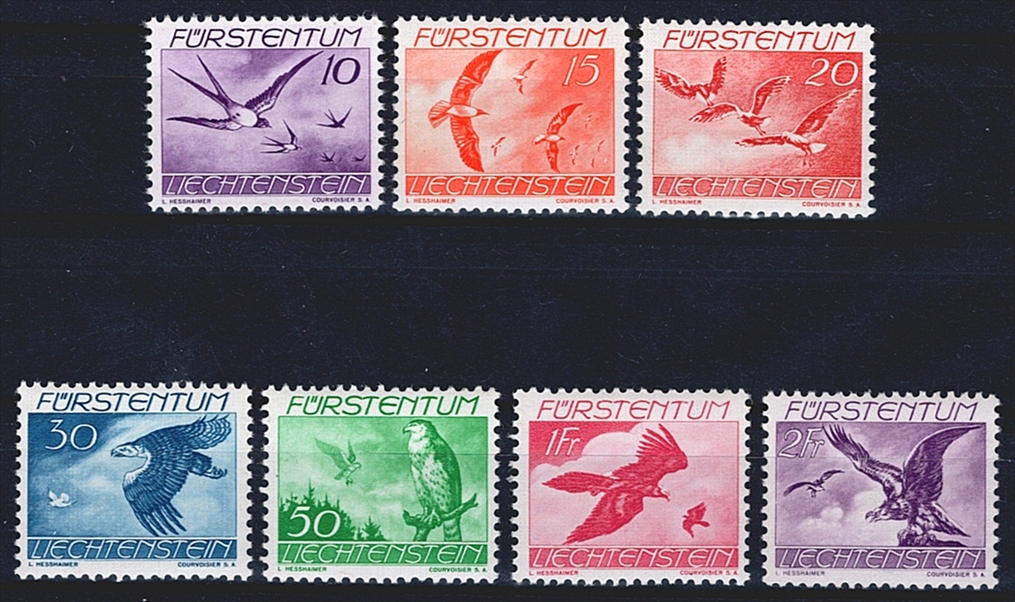 Liechtenstein, Flugpost, Einheimische Vögel, komplette Serie