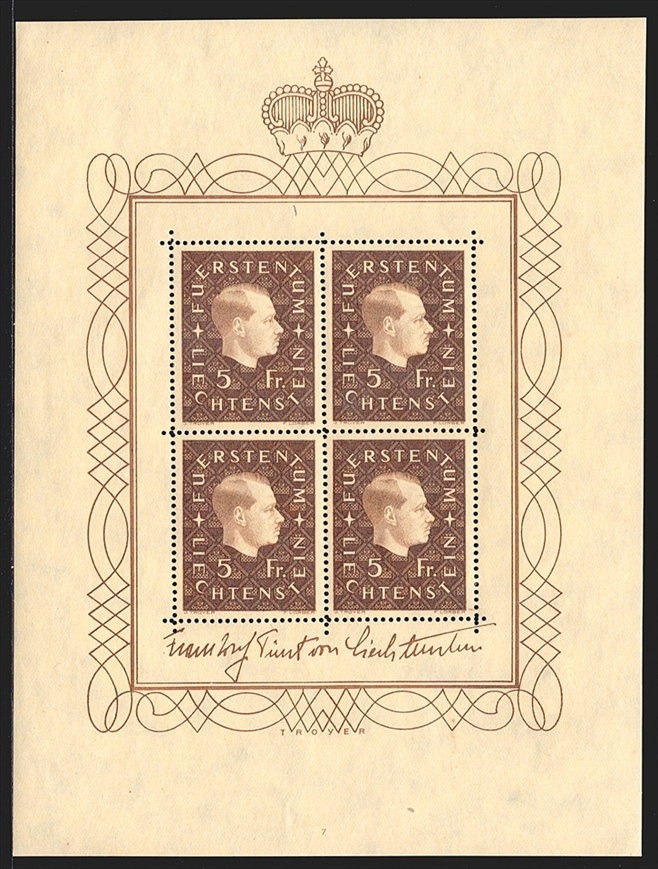 Liechtenstein, Freimarken, Fürst Franz Josef II, Nr.149, Kleinbogen