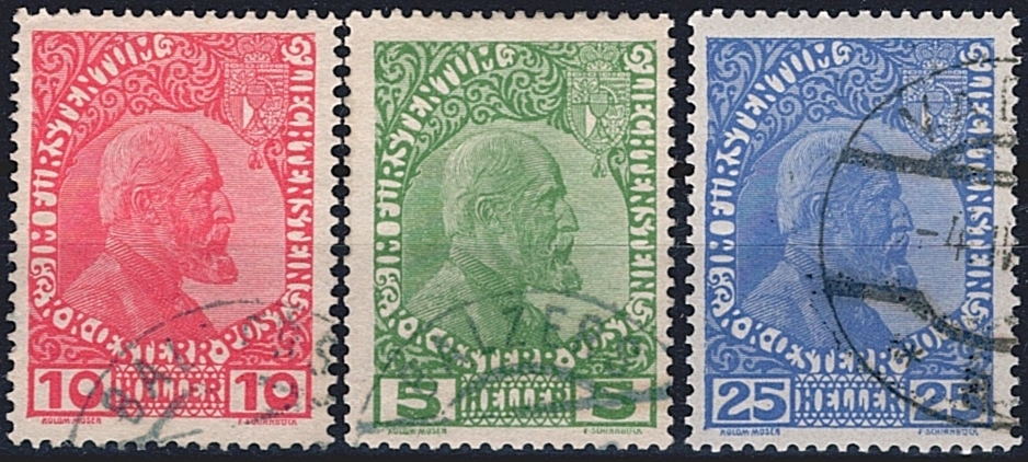 Liechtenstein, Freimarken, Nr.1y-3y, Fürst Johann II, komplette Serie gestempelt
