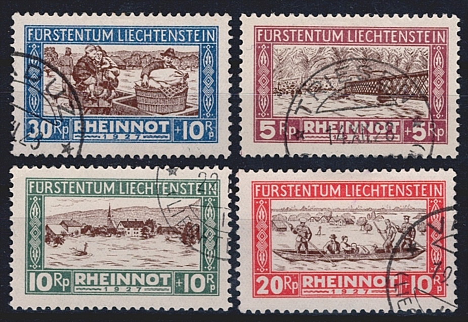 Liechtenstein, Freimarken, Nr.W7-W10, Rheinnot, komplette Serie, Eckstempel