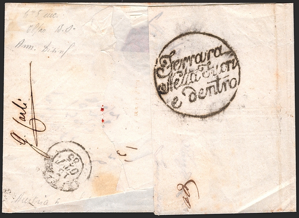 Österreich 1850 9 Kreuzer FB Nr. 5 "blau" MP Type IIIb auf desinfiziertem Brief nach Comacchio gestempelt TRIEST – Bild 2
