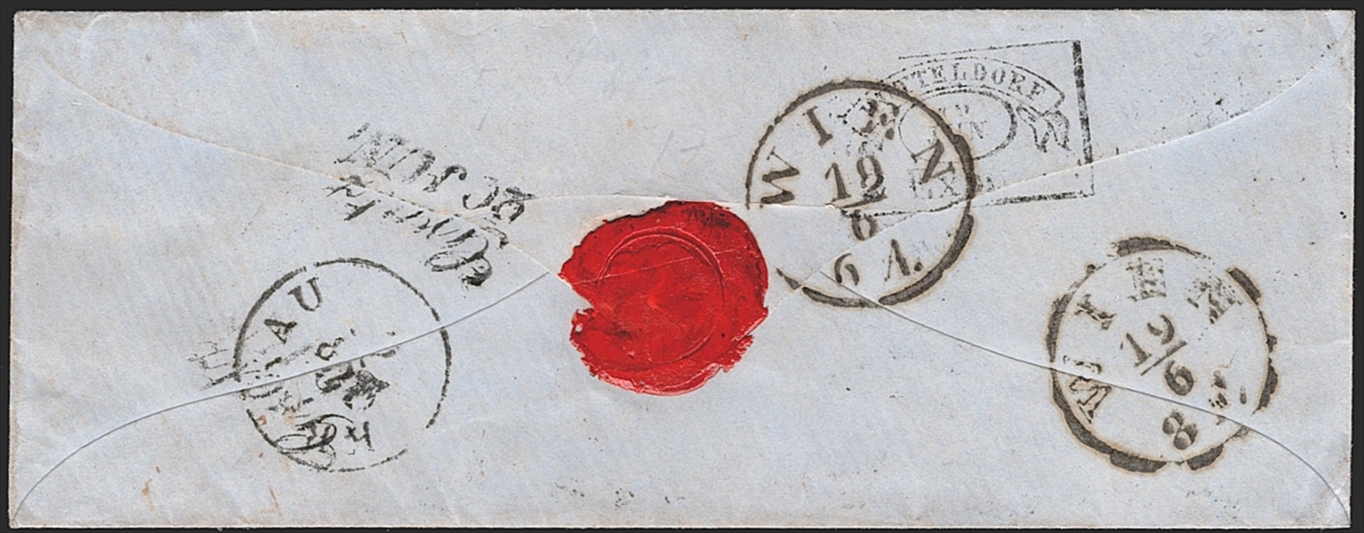 Österreich 1850 9 Kreuzer FB Nr. 5 "lebhaftblau" HP Type IIIa auf kleinem Brief gestempelt Strahlenstempel CZERNOWITZ – Bild 2