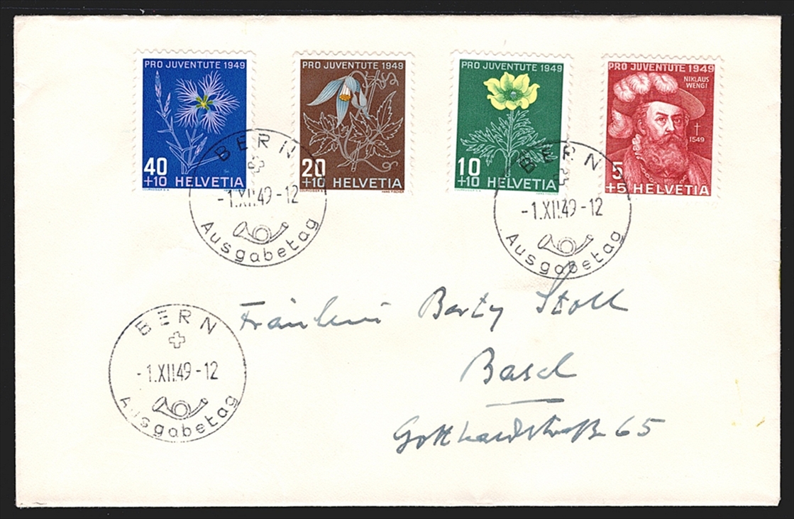 Schweiz, FDC, Pro Juventute, Nr.129-132, adressierter FDC, offizieller ET-Stempel BERN